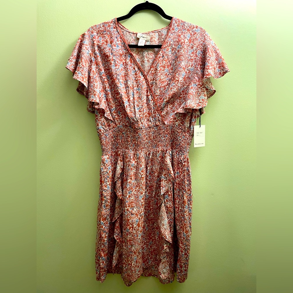 Japna Rust Floral Wrap-Style Dress